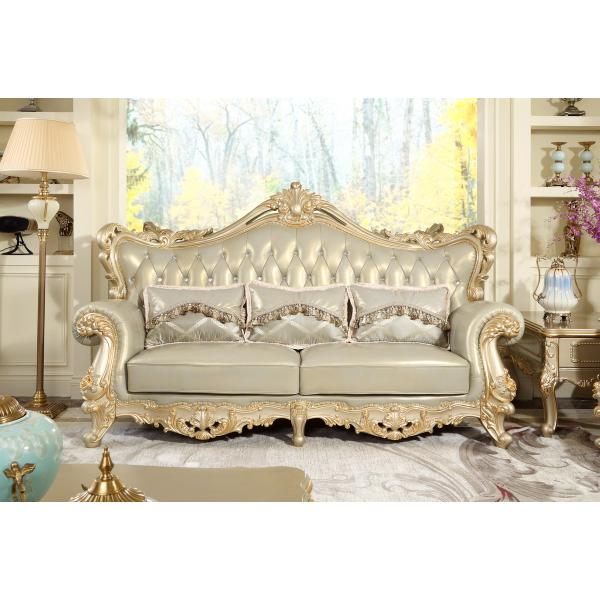 Brown Genuine leather 1+2+3seat Sofa in Classic carving Furniture Sliver color Joyful Ever