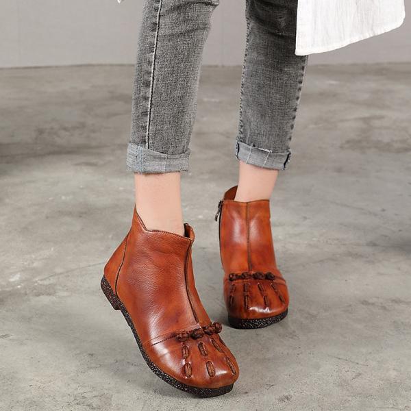 S190 Factory retro flat oil wax leather short tube all-match women's boots handmade original Guangzhou leather women's s