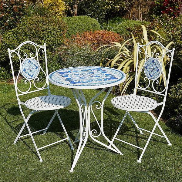 Modern Design Ceramic Tile and Powder Coated Iron Bistro Set for Outdoor Garden Patio