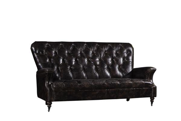 Durable Linen Black Leather 3 Seater Sofa , Three Seater Leather Couch Wooden Legs
