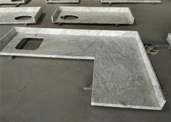 Polished Prefab Kitchen Countertops Andromeda White Granite With Flat Edge
