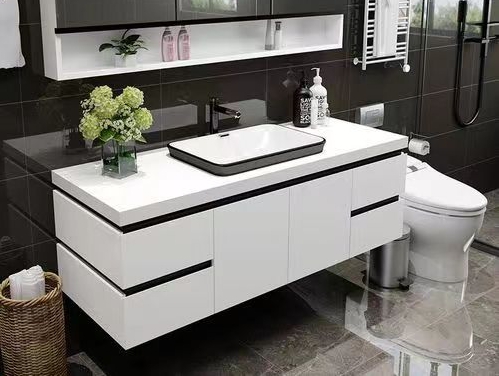 Apartment Vanity Set with Sink Modern 30 Inch Custom Wash Basin and Floating Cabinet
