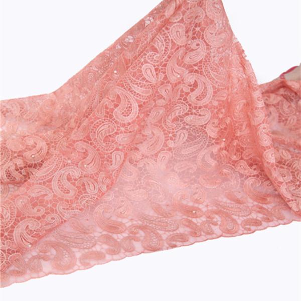 F50280 51-52" customizable peach wholesale embroidery mesh lace fabric for wedding dress