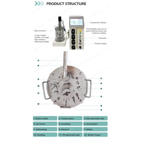 0.25L-15L Стеклянный биореактор биореактор лаборатория биореактор оборудование для клеточной культуры
