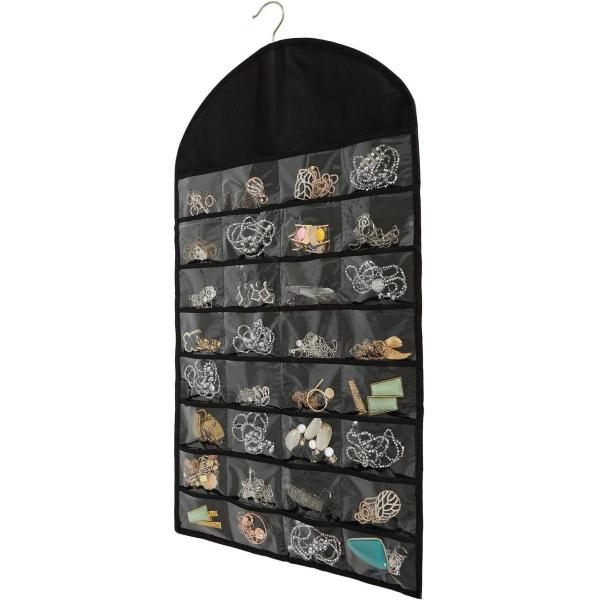 FORAINEAM 3 PACK HANGING JEWELRY ORGANIZER 32 POCKETS 18 HOOK AND LOOPS NECKLACE HOLDER EARRINGS BRACELET RING DISPLAY