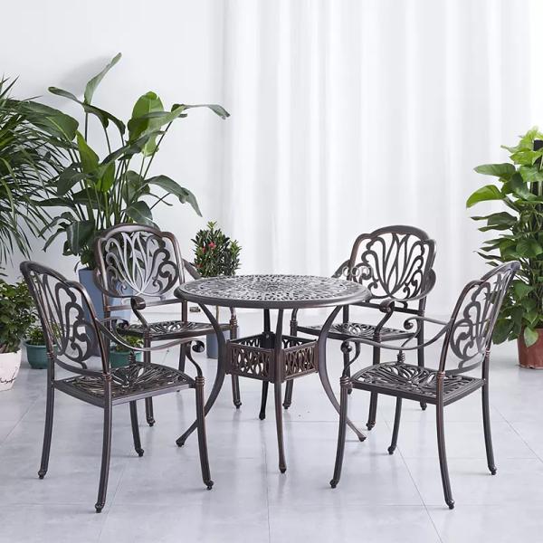 Outdoor Garden Furniture Metal Cast Aluminum Dining Set for Backyard Entertaining