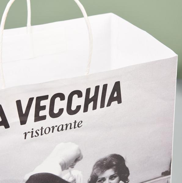 Food Grade White Kraft Paper Bags C2S Shopping Bags With Paper Cord Handle