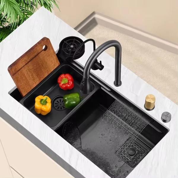 Lizhen-Hwa.Con Kitchen Sink Modern Waterfall Rainfall Single Bowl Stainless Steel Sink