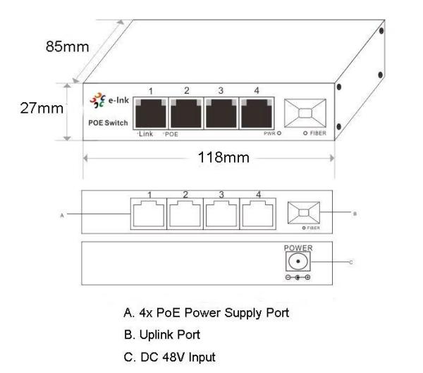 5 ports 10/100M commutateur PoE avec 1x 60W port PoE haute puissance & 1x SC Fiber Uplink