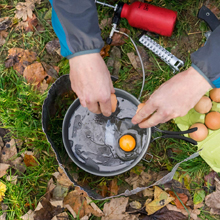 Stainless Steel Camping Outdoor Cookware Mess Kit Set, Folding Cookset Camping Teapot and Pans Set Equipment