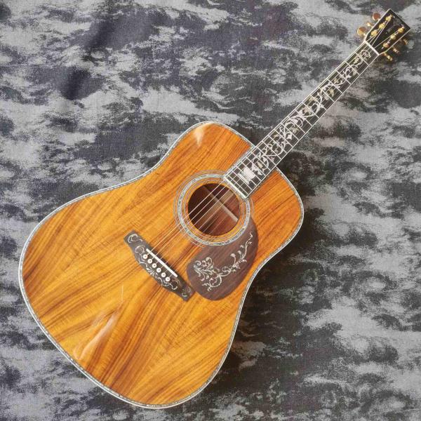 Custom 41-inch all-KOA wood ebony fingerboard, dreadnought, D45 Martin style, abalone inlaid acoustic guitar