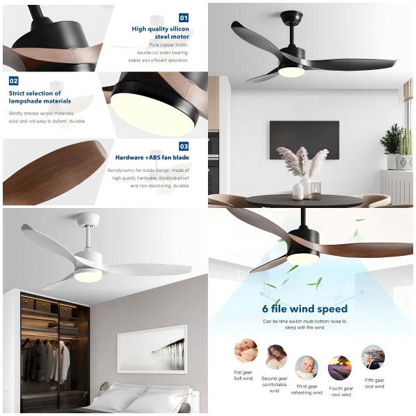 Fábrica mayorista DC Motor Control remoto ABS 3 cuchillas 42 pulgadas 52 pulgadas Led ventilador de techo con luz