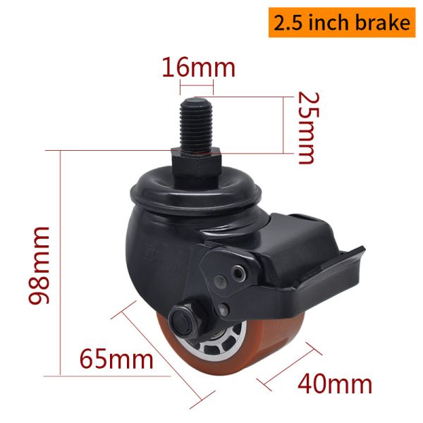 EDL Equipment Casters 2.5Inch E-coated Threaded Aluminum Casters with Brake 450Kg Road M4325-86AS