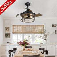 36 polegadas Cage de aço interior E27 * 3 lâmpada LED ventilador de teto invisível com lâmina retrátil