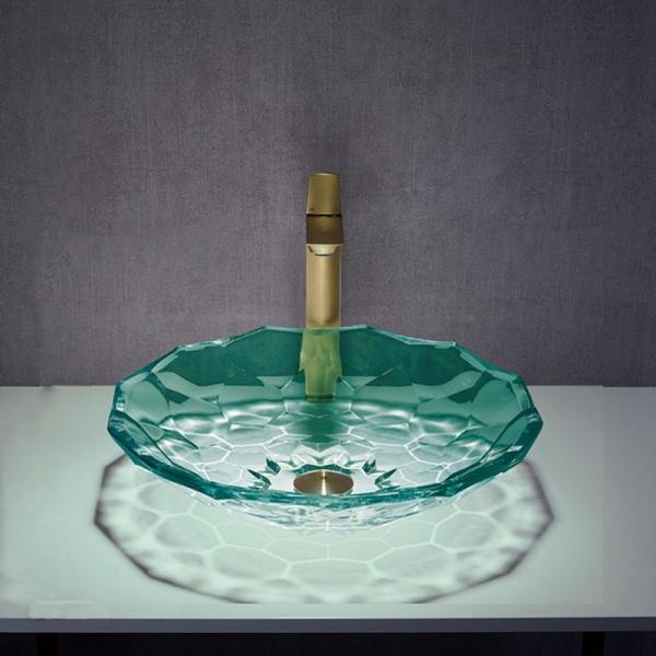 Clear Bathroom Glass Wash Basin Green Color Latest Style OEM