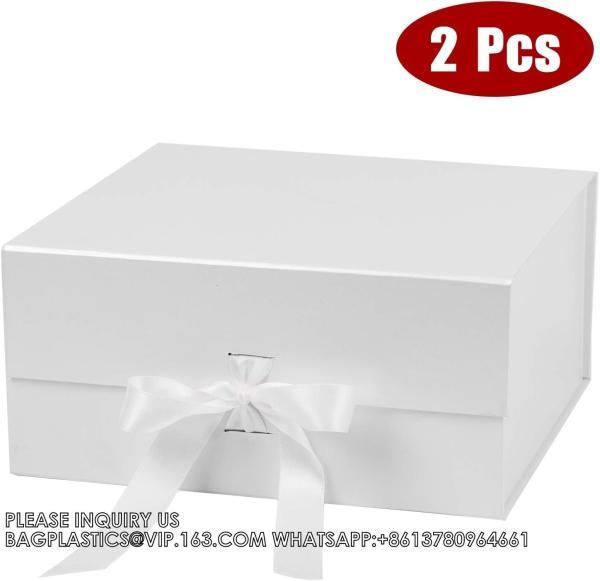 Gift Box With Satin Ribbon, 14x9x4.5 Inches Collapsible Gift Box With Magnetic Closure For Party, Wedding, Gift Wrap