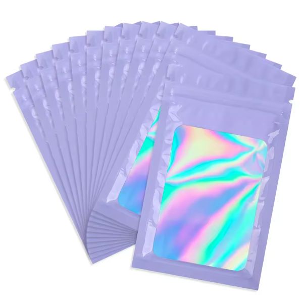 Wholesale Small Holographic Plastic Baggies Clear Pouch Hologram Ziplock Bag Zipper Pouch Mylar Bag