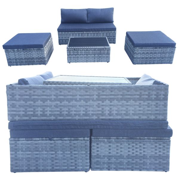 Wholesale Factory Delivery Made in China Outdoor Furniture Rattan Multi Function Sofa Set Wicker Chaise Lounge With Coffee Table