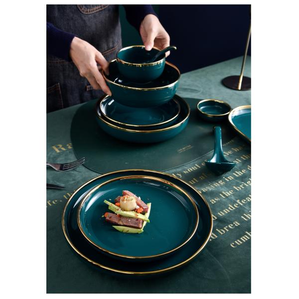 Gold Rim Green Colored Porcelain Dinnerware A Grade Porcelain Dish Set