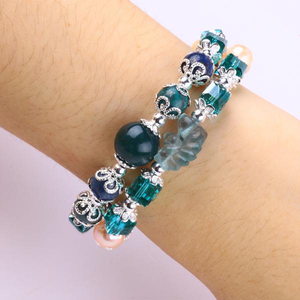 Unicorn Carving Adjustable 2 Layer Azurite Stone Crystal Bracelet