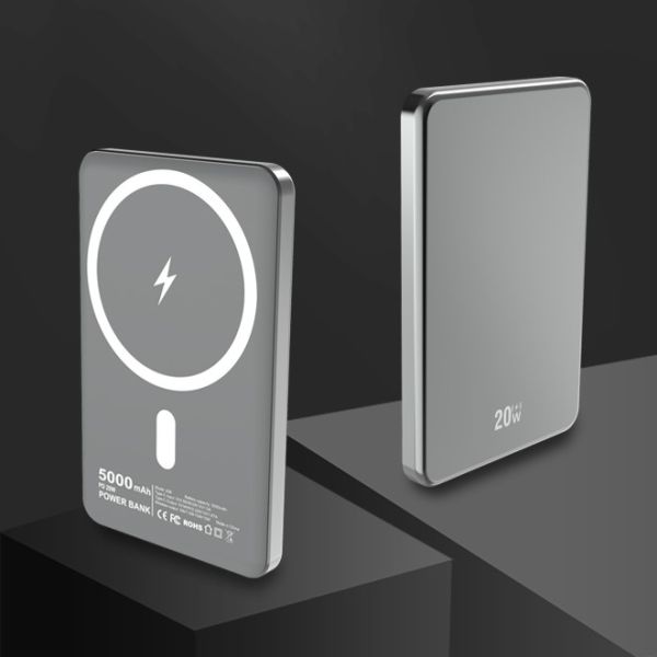 Type C Magnetic Wireless Charging Power Bank Aluminum Alloy Ultra Thin 5000mAh 20W