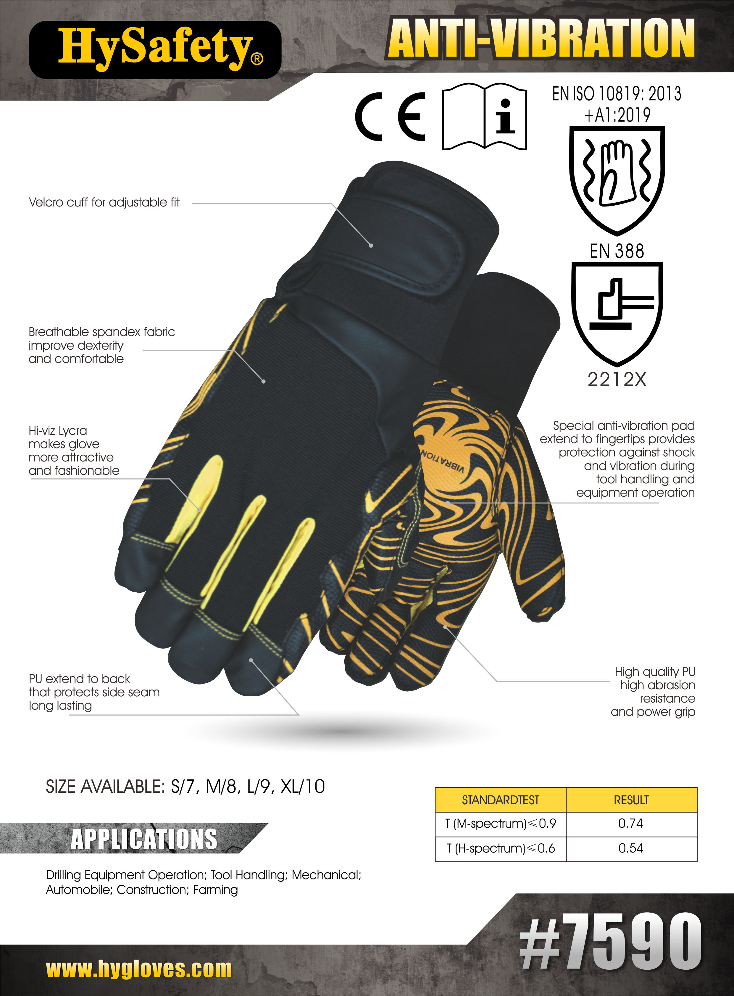 7590 High Dexterity Anti-Vibration Gloves with EN ISO10819 Certified