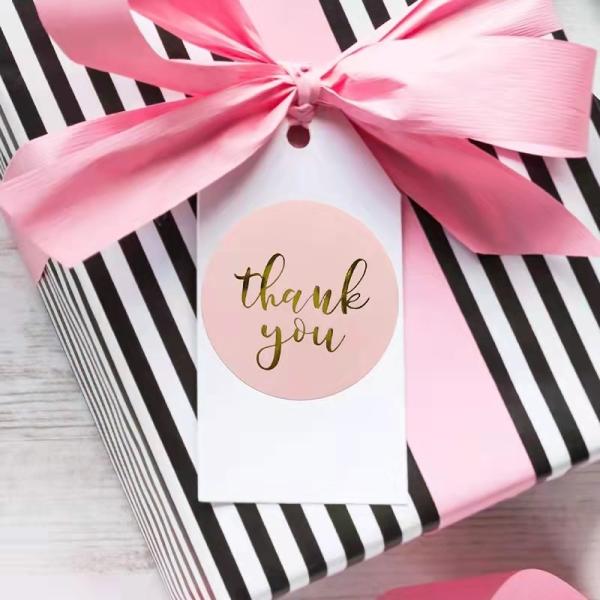 Gratitude and Thank You Round Pink Gold Hot Stamp Label for Seal Sticker Customized Manufacturing