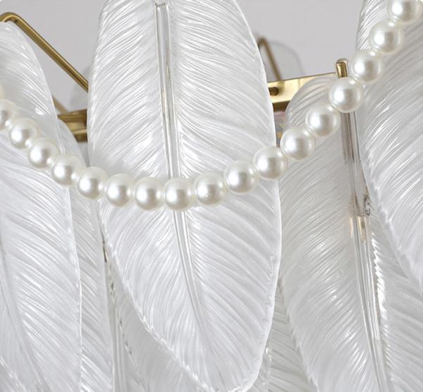 Modern Simple Pearl Feather Glass Chandelier Luxury Living Room Lamp Bedroom Dining Room White Chandelier(WHCY-253)