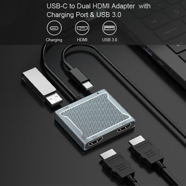 USB C Type C Interface Connector Dual HDMI Adapter 4K 4 In 1 USB 3.0 Hub For Laptop