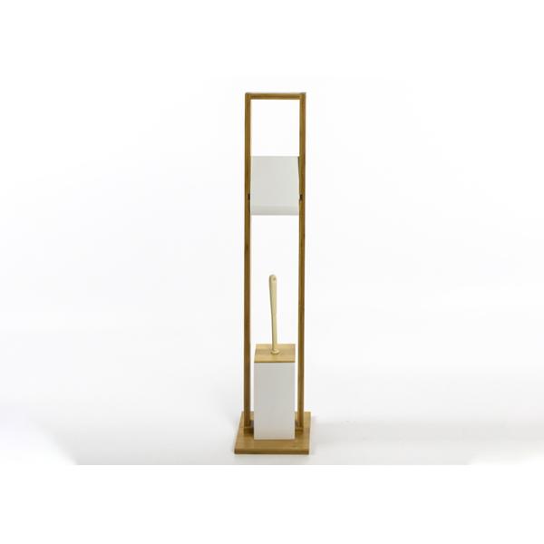 112cm Height MDF Bamboo Bathroom Toilet Brush Set Tissue Paper Holder