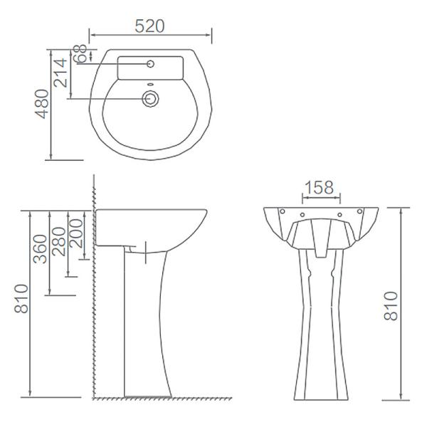 Таз постамента СТРЕЛКИ Freestanding, раковина мытья руки AP304E AL901 Freestanding