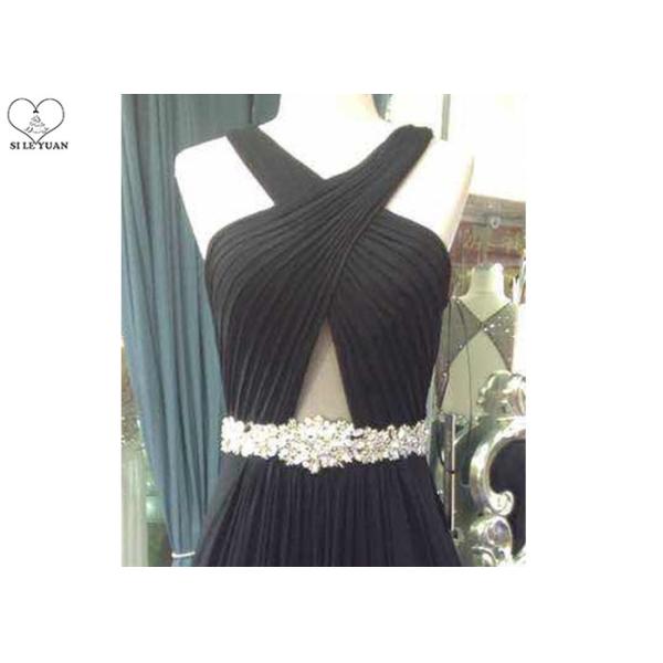 Special Pleated A Line Ball Gown , Beading Belt Sleeveless Sexy Black Prom Dress