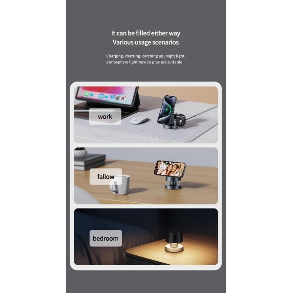 Hot Sale Custom Logo Folding Wireless Charger LED Table Light Smart 4-in-1 for iPhone and Watch Magnetic Wireless Chargi