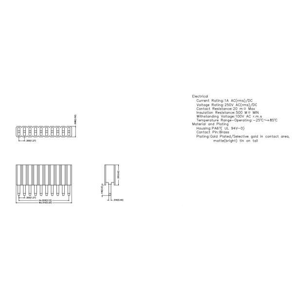250V PH1.27mm Dual Row Female Header Y Terminal Height 4.6MM