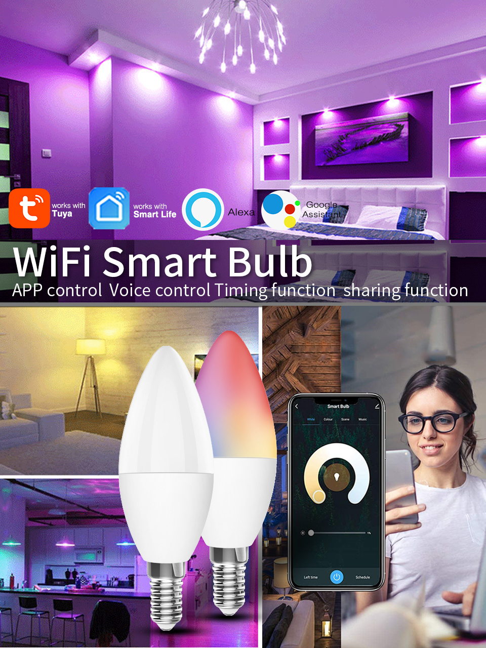 шарика СИД Wifi дистанционного управления 10W шарик лампы ПК умного алюминиевый