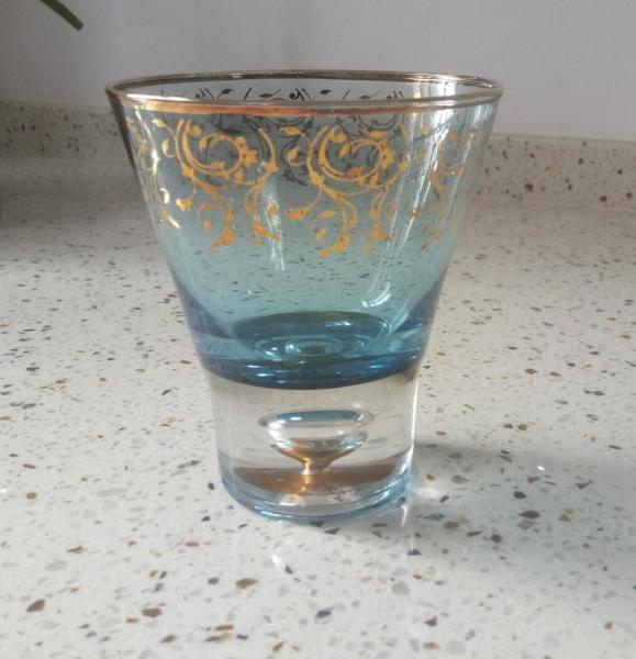 Cor azul Rim Stemless Crystal Cocktail Glasses dourado