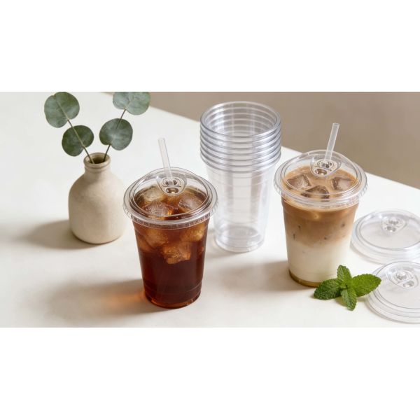 Disposable Custom Logo Printed Cold Coffee Cup  Plastic Cups with Sip Lids