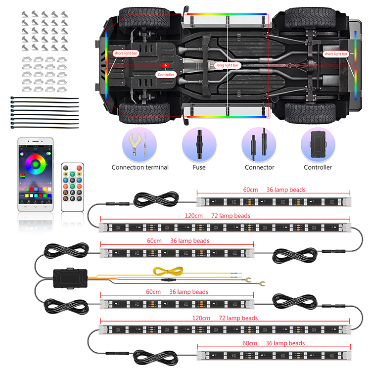 Свет атмосферы системы Underbody автомобилей СИД прокладок RGB ритма музыки управлением ПРИЛОЖЕНИЯ гибкий
