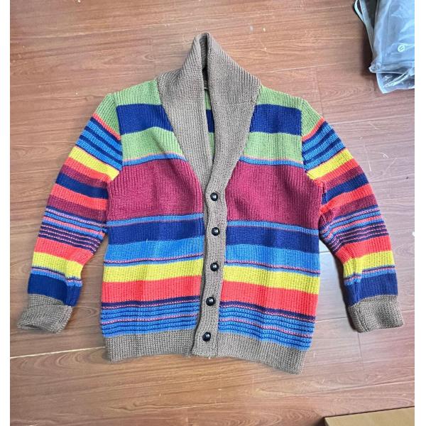 Men's Rainbow Sweater Coat Autumn and Winter Lapel Color Knit Cardigan Top Performance