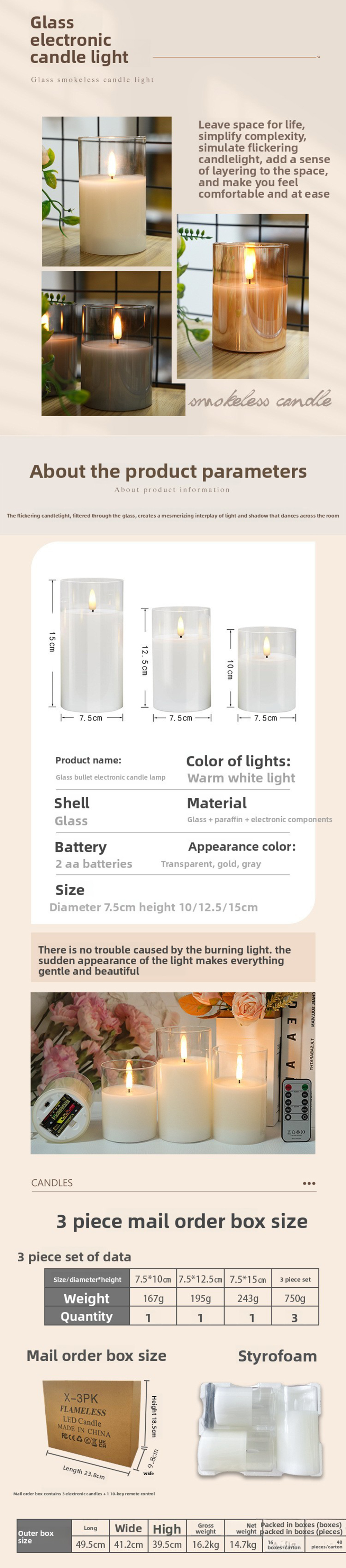 Remote Control LED Pillar Candles with Timer Function and Realistic Flickering Flameless Candles