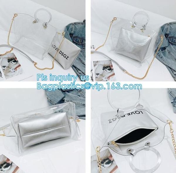 fashion shopping clear pvc tote bag, Luxury PVC Printed Women Handbags, Professional design PVC handbags with zipper