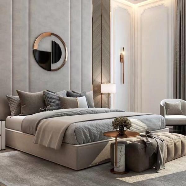 Commercial Hotel Bedroom Furniture Modern Luxury Apartment Villa Linen Fabric Bed