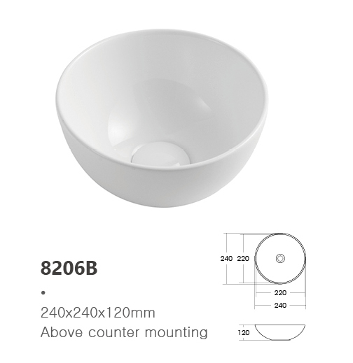 Smooth Surface Small Round Porcelain Counter Top Ceramic Washbasin