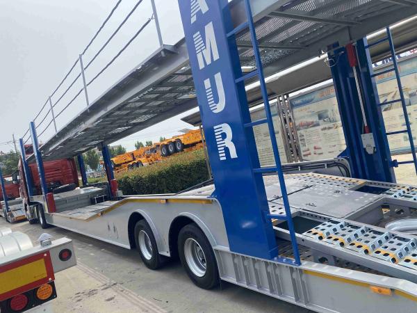 Double interconnect steel chassis deck with mechanical or air suspension and 13 to 18T axles transporter car semi trailer