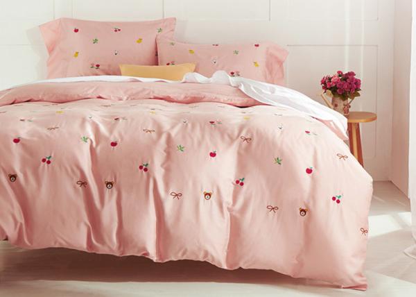 Cute Embroidered Modern Duvet Covers / Shams 4 Pcs 100% Cotton For Home