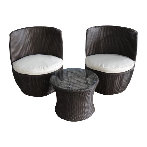 Outdoor Garden PE Round Rattan Furniture 3Pcs Wicker Egg Chairs and Table Set