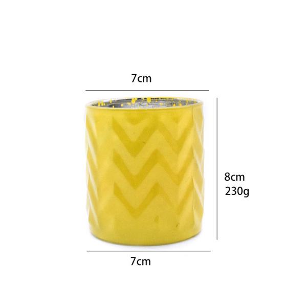 Yellow Cylinder Corrugated Glass Candle Cups With Aluminum Cap