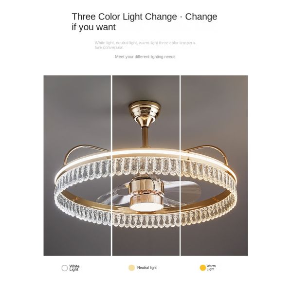 Modern Luxury Crystal Fan Lamp for Bedroom 2026 Trending Invisible Ceiling Fan LED DC Integrated Electric Wind Shaking Head