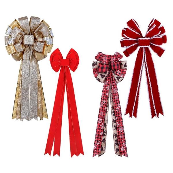 Arco de fita estilo arco de puxar para a decoração DIY Férias feitas Jumbo Arcos de Natal em vermelho