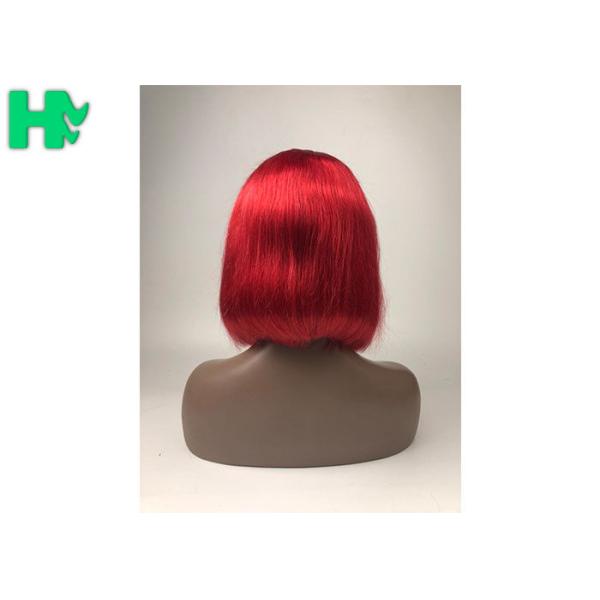 Red Colored 100% Brazillian Human Hair Lace Front Bob Wigs No Foul Odor